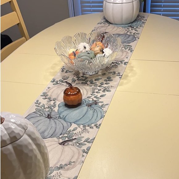 Long Table Runner Fall Decor Pumpkin Farmhouse Thanksgiving Home Decoration Teal - Picture 7 of 9